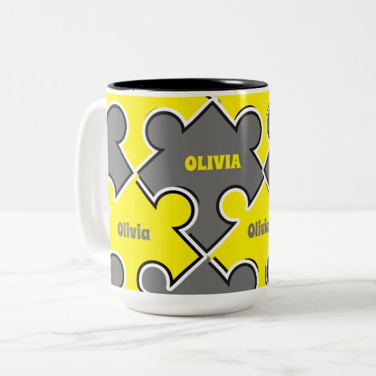 Farbe der Puzzleteile des Jahres 2021 Zweifarbige Tasse (Vorderseite Links)