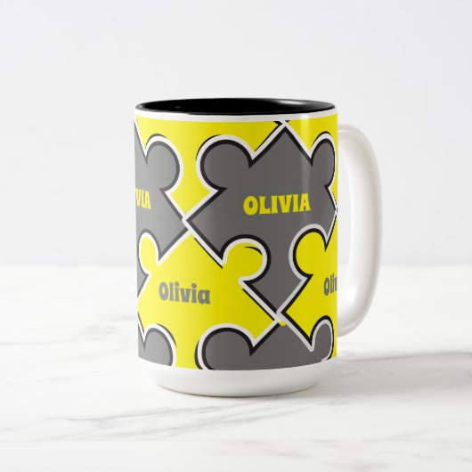 Farbe der Puzzleteile des Jahres 2021 Zweifarbige Tasse (VorderseiteRechts)