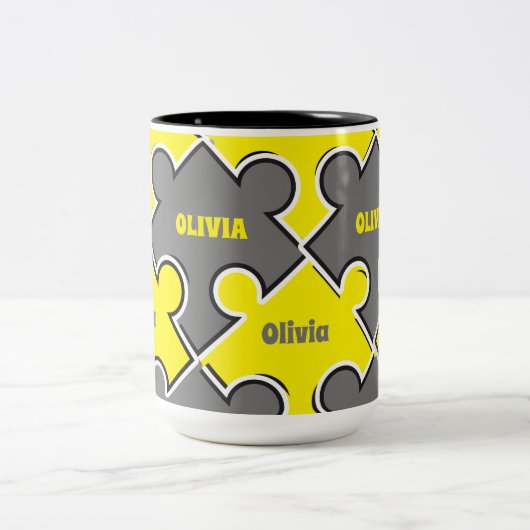 Farbe der Puzzleteile des Jahres 2021 Zweifarbige Tasse (Mittel)