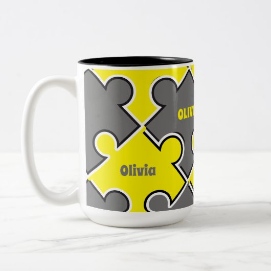 Farbe der Puzzleteile des Jahres 2021 Zweifarbige Tasse (Links)