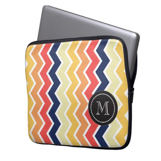 Farbe der Zickzack geometrischen und orangen Muste Laptopschutzhülle (Vorderseite Links)
