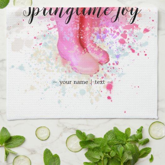 Farbe des Frühlings Wasserfarbe Rosa Stiefel & Tul Geschirrtuch (Gefaltet)