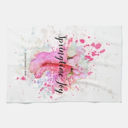 Farbe des Frühlings Wasserfarbe Rosa Stiefel & Tul Geschirrtuch (Horizontal)