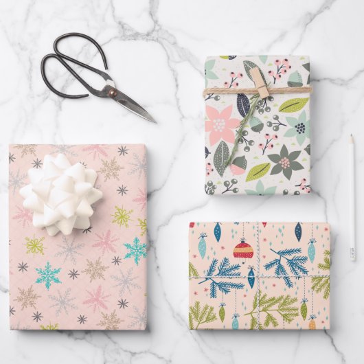 Farbe des rosa Weihnachtsbunds: Weibliche Touch Geschenkpapier Set (Vorderseite)