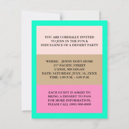 FARBE DESSERT-PARTY EINLADUNG "NEAPOLITAN" (Rückseite)