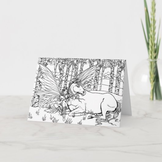 Farbe es sich selbst Fantasy Fairy und Unicorn Karte (Vorderseite)