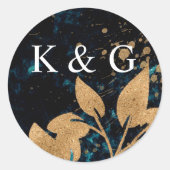 Farbe Gold und grüne Monogramm-Aufkleber Runder Aufkleber (Vorderseite)