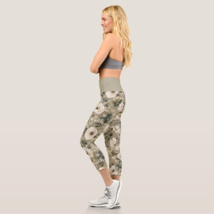 Farbe Grün und Creme Capri Leggings