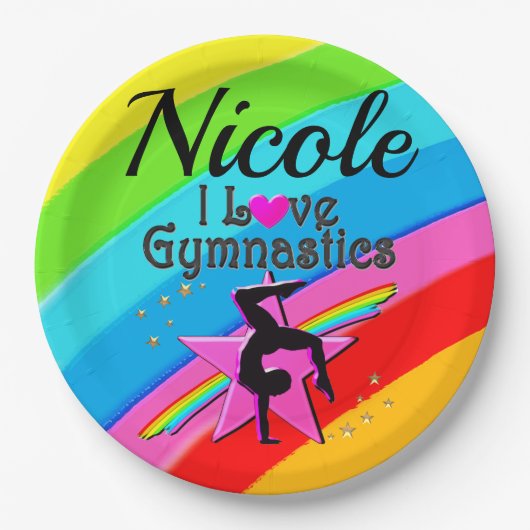 FARBE I LIEBE GYMNASTICS PERSONALISIERTES DESIGN PAPPTELLER (Vorderseite)