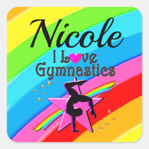 FARBE I LIEBE GYMNASTICS PERSONALISIERTES DESIGN QUADRATISCHER AUFKLEBER