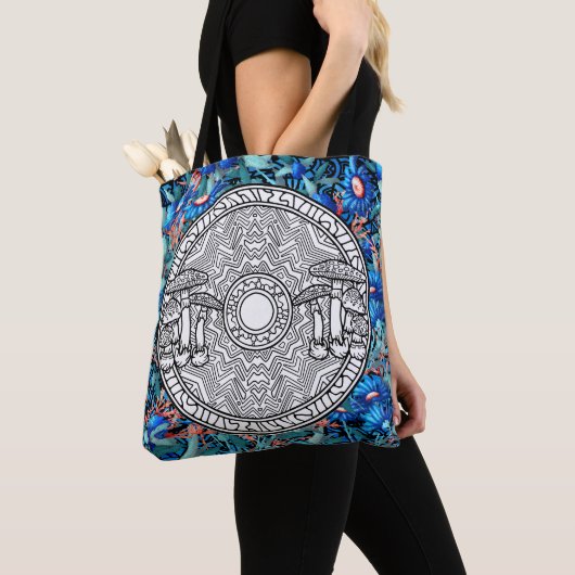 Farbe Ihr eigener Pilz Mandala Kunsthandwerk Blaue Tasche (Von Nahem)