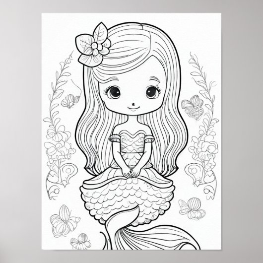 Farbe Ihre eigene schwarze Mermaid-Linie Zeichnend Poster (Vorne)