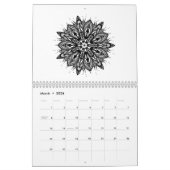 Farbe-in der Schwarzweiss-Kaleidoskop-Mandala Kalender (Mär 2026)