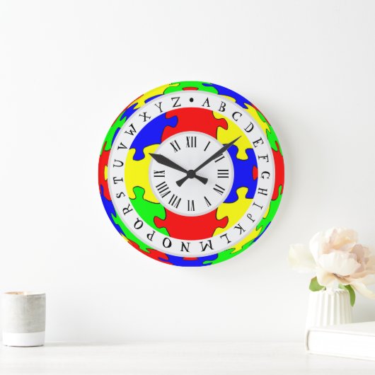 Farbe Jigsaw, römische Zahlen und englische Alphab Große Wanduhr (Zuhause)