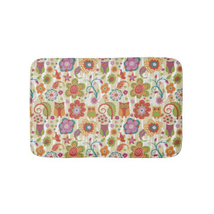 Farbe mit Blumen und Eule Badematte