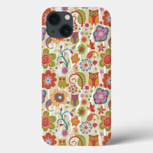 Farbe mit Blumen und Eule iPhone 13 Hülle