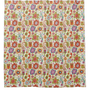 Farbe mit Blumen und Eule Duschvorhang