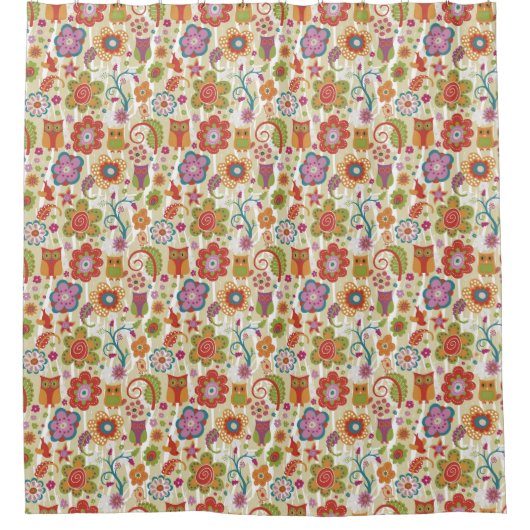 Farbe mit Blumen und Eule Duschvorhang (Vorderseite)