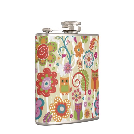 Farbe mit Blumen und Eule Flachmann (Rechts)