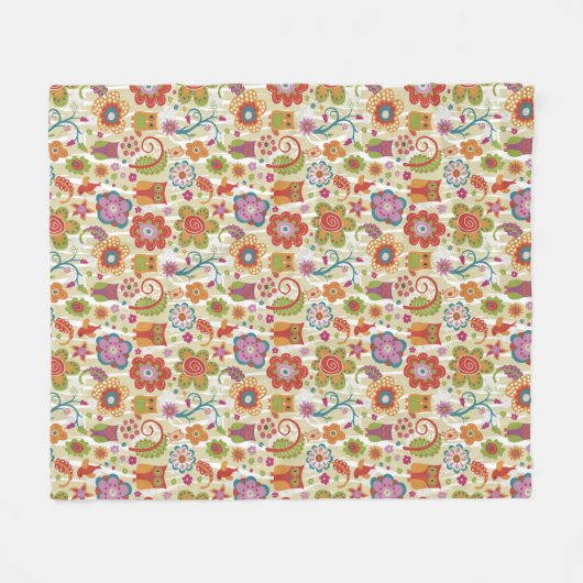 Farbe mit Blumen und Eule Fleecedecke (Vorderseite (Horizontal))