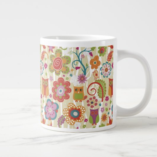 Farbe mit Blumen und Eule Jumbo-Tasse (Rechts)