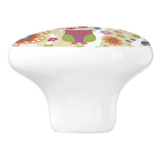 Farbe mit Blumen und Eule Keramikknauf (Seitenansicht)