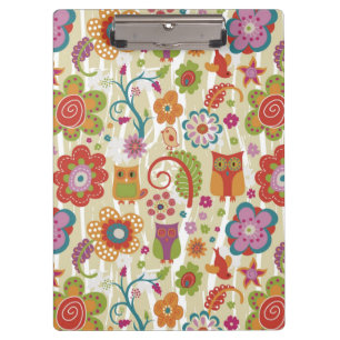 Farbe mit Blumen und Eule Klemmbrett