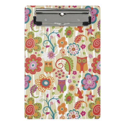 Farbe mit Blumen und Eule Mini Klemmbrett (Vorderseite)