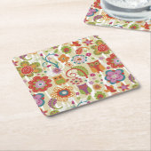 Farbe mit Blumen und Eule Rechteckiger Pappuntersetzer (angewinkelt)