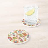 Farbe mit Blumen und Eule Sandstein Untersetzer (Seite)