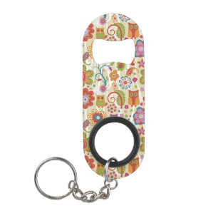 Farbe mit Blumen und Eule Schlüsselanhänger Flaschenöffner
