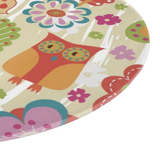 Farbe mit Blumen und Eule Schneidebrett (Ecke)