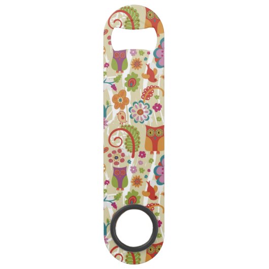 Farbe mit Blumen und Eule Speed Flaschenöffner (Vorderseite)