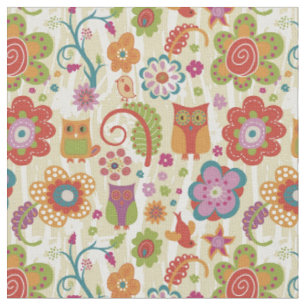 Farbe mit Blumen und Eule Stoff