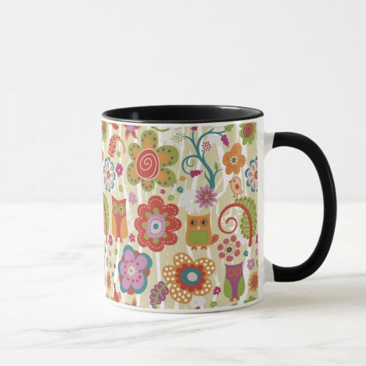 Farbe mit Blumen und Eule Tasse (Rechts)
