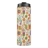 Farbe mit Blumen und Eule Thermosbecher (Vorderseite)