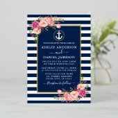 Farbe Rosa Bläserniche Streifen Gold Folieneinladung (Stehend vorne)