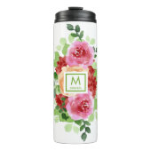 Farbe Rosa Farbe Rote Blume Monogramm Thermosbecher (Vorderseite)