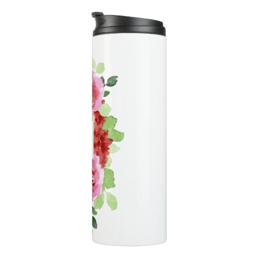 Farbe Rosa Farbe Rote Blume Monogramm Thermosbecher (Nach rechts gedreht)