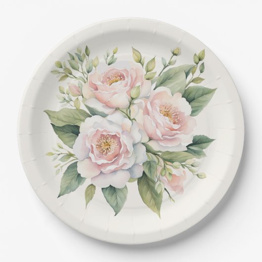 Farbe Rosa Rose Bouquet Pappteller (Vorderseite)