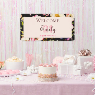 Farbe Rosa und Gelb Rosen auf schwarz, Geburtstag Banner