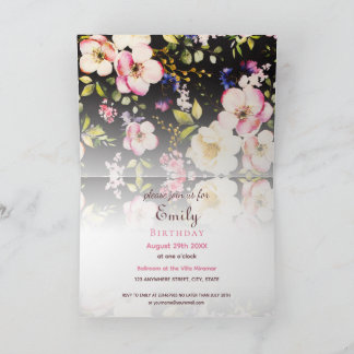 Farbe Rosa und Gelb Rosen auf schwarz, Geburtstag Einladung