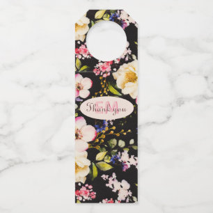Farbe Rosa und Gelb Rosen auf schwarz, Geburtstag Flaschenanhänger