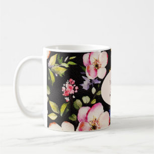 Farbe Rosa und Gelb Rosen auf schwarz, Geburtstag Kaffeetasse