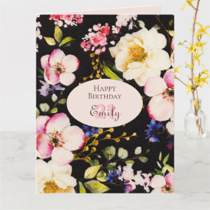 Farbe Rosa und Gelb Rosen auf schwarz, Geburtstag Karte