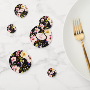 Farbe Rosa und Gelb Rosen auf schwarz, Geburtstag Konfetti