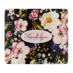 Farbe Rosa und Gelb Rosen auf schwarz, Geburtstag Schneidebrett