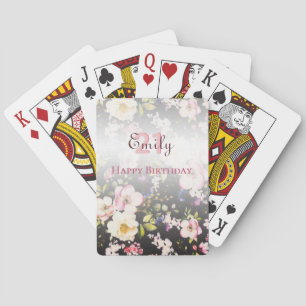 Farbe Rosa und Gelb Rosen auf schwarz, Geburtstag Spielkarten