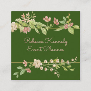 Farbe Rosa und grüne Blumenrinnen Quadratische Visitenkarte