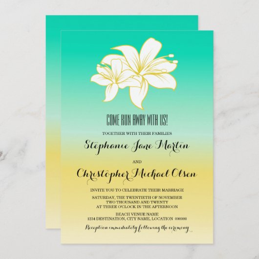 Farbe Sandstrand und Meeresziel Ombre Wedding Einladung (Vorne/Hinten)